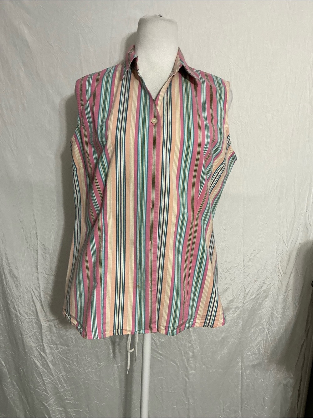 Sleeveless Striped Button-Front Women’s Top in Pink and Cream